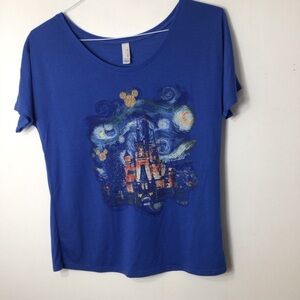 Disney small women Tshirt castle Abella Blue Castle Print Short Sleeve Tee